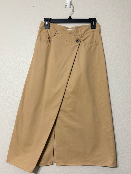 COS Dresses & Skirts - COS Asymmetric Cross Over Tan Cotton Midi Skirt Pockets 4